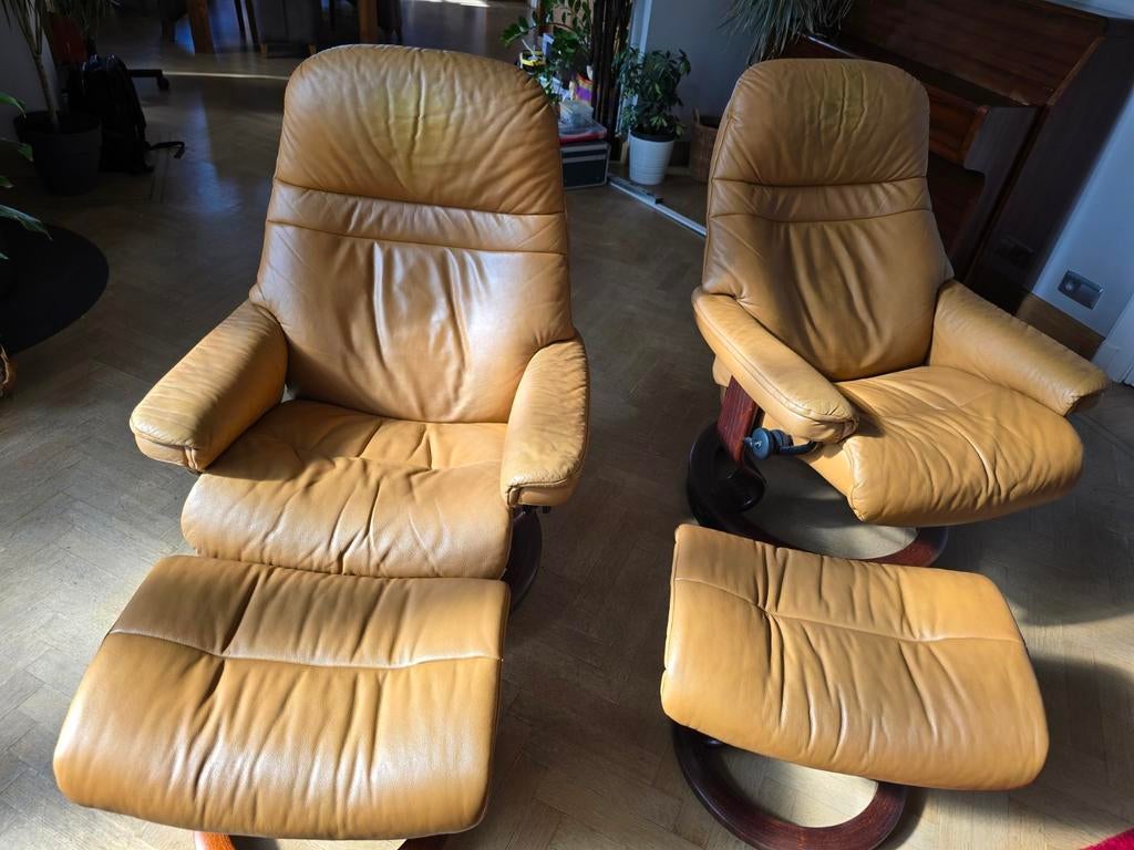 2 Stressless Reno fauteuils (Noorwegen Ekornes) Leer, Leer
