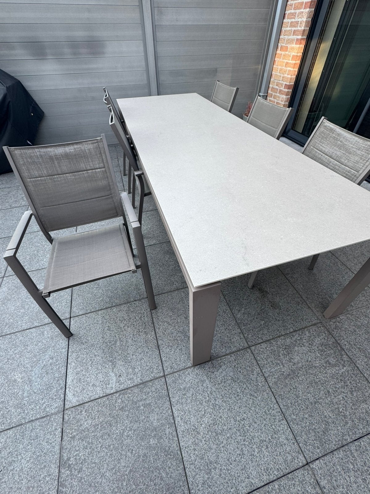 aluminium tuinset met keramisch blad en 8 stoelen – 2,8 x 1, Ophalen, Gebruikt, Rechthoekig