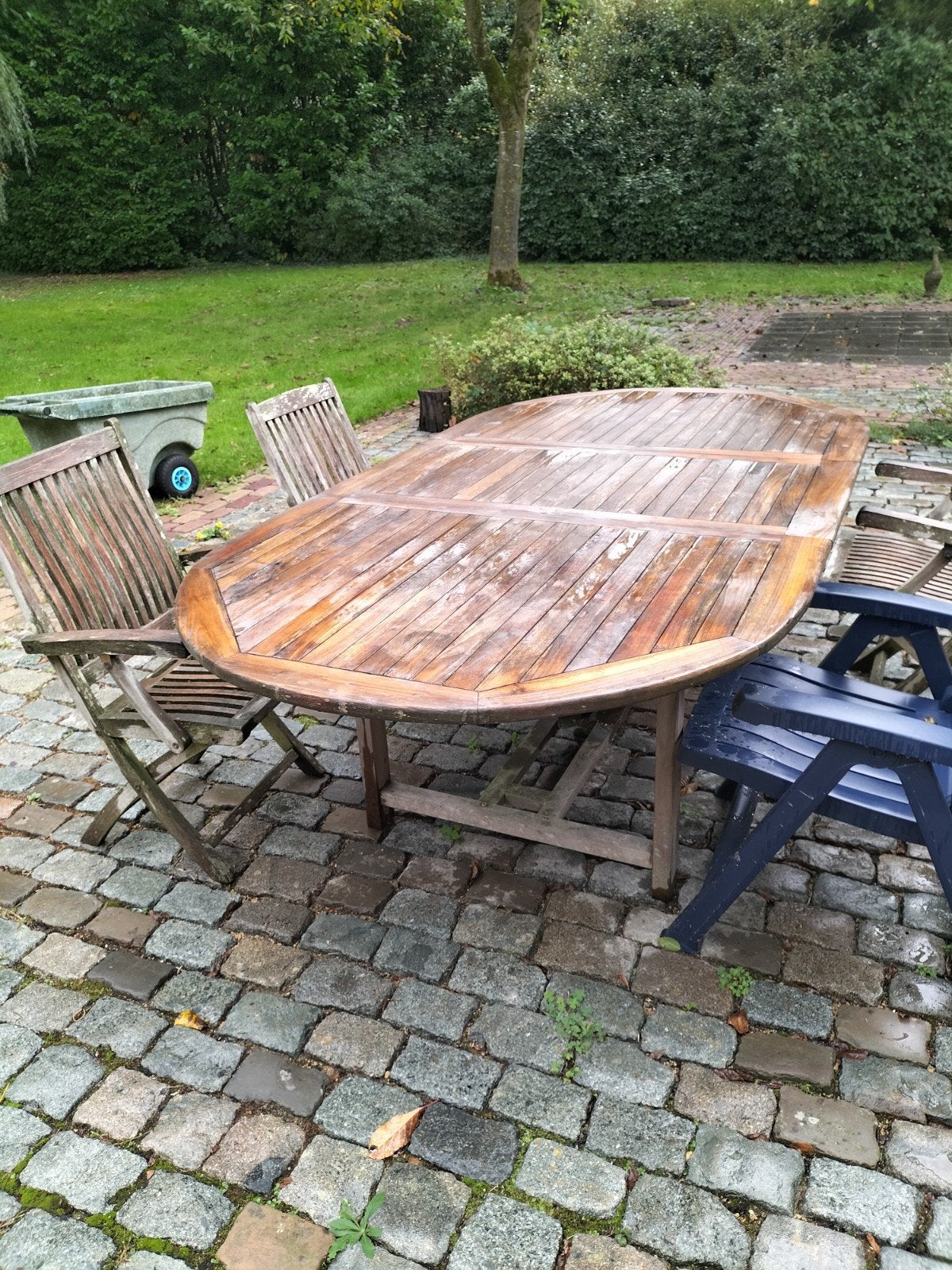 tuinset  3 stoelen 120 x 180 - 240, Table à dinner, Salons de jardin, Utilisé, 6 places