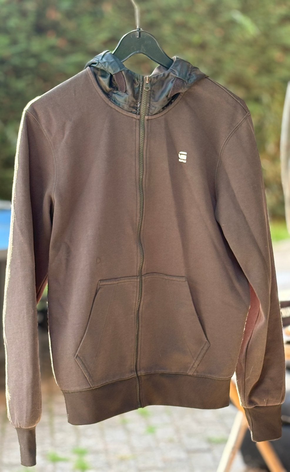 G-Star RAW Zip Hoodie Donkerbruin / Zwarte Capuchon Maat S, Ophalen of Verzenden, Zo goed als nieuw, Maat 46 (S) of kleiner, Meerkleurig