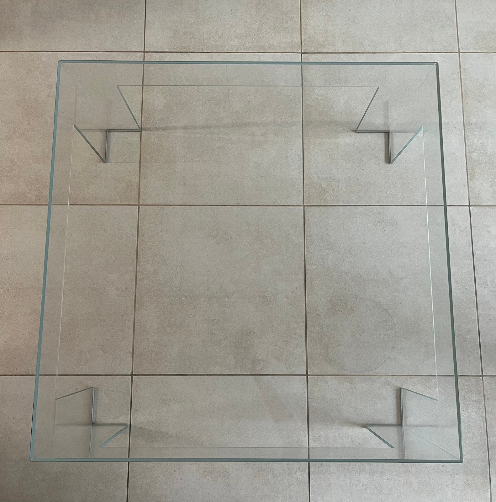 Glazen vierkanten salontafel, Huis en Inrichting, Tafels | Salontafels, Ophalen, Gebruikt, 50 tot 100 cm, Vierkant