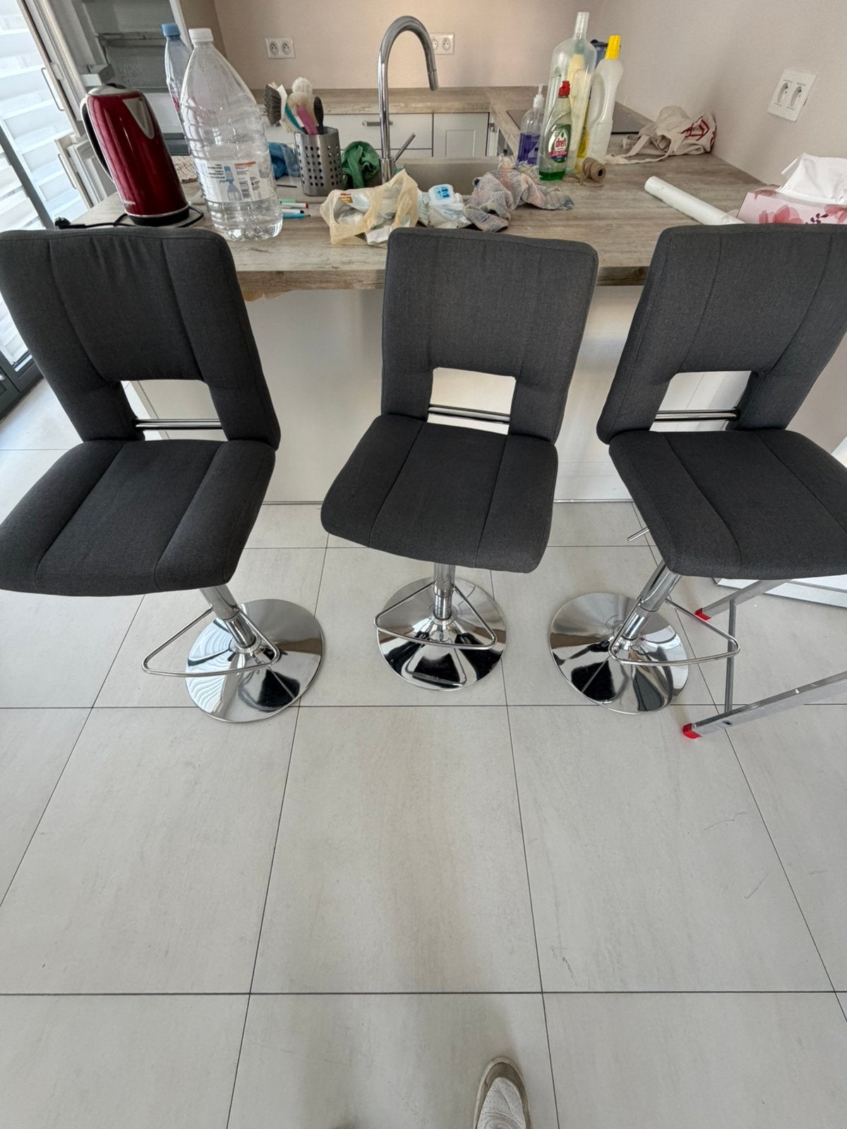 3 tabourets de bar design – tissu – réglables et pivotants, 3 tabourets, Enlèvement, Comme neuf
