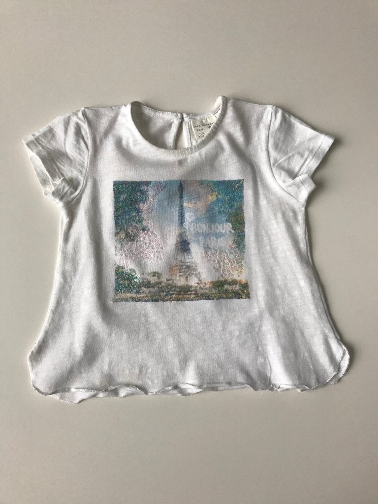 T-shirt blanc taille 92 de la marque ZARA, en parfait état, Enlèvement ou Envoi, Comme neuf, Fille, Chemise ou À manches longues