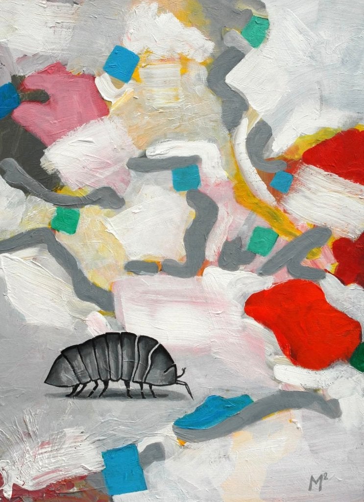 Schilderij van pissebed, Antiek en Kunst, Ophalen, Abstract, Acrylverf, Gesigneerd
