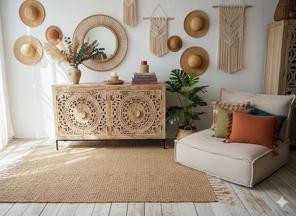 Handgesneden Dressoir, Ibiza/Boho zeer uniek exemplaar Nieuw, Neuf, Avec porte(s), 25 à 50 cm, Ibiza/Boho/Botanisch