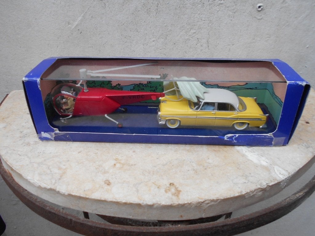 tintin-kuifje auto met helikopter-de zaak zonnebloem, Verzamelen, Ophalen of Verzenden, Kuifje