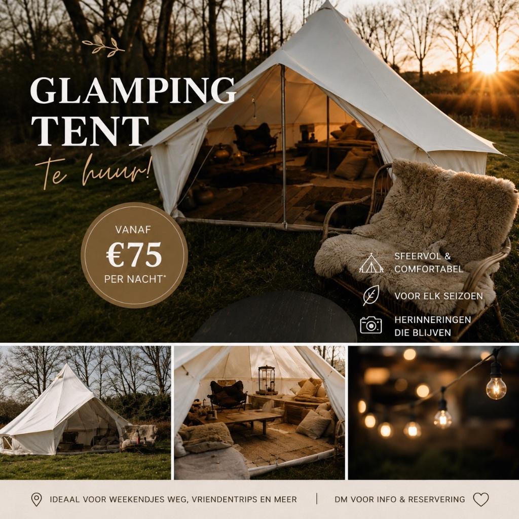 prachtige glamping tent te huur, Caravans en Kamperen, Ophalen, Nieuw, Tot en met 6