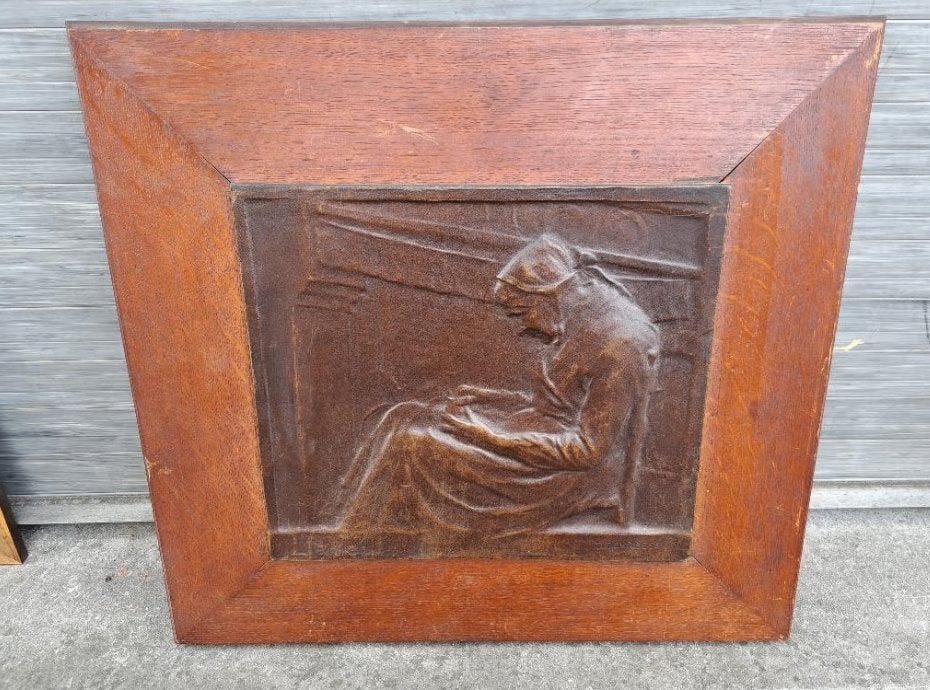 plaque en bronze l aieule signe Godefroid Devreese, Enlèvement ou Envoi, Bronze