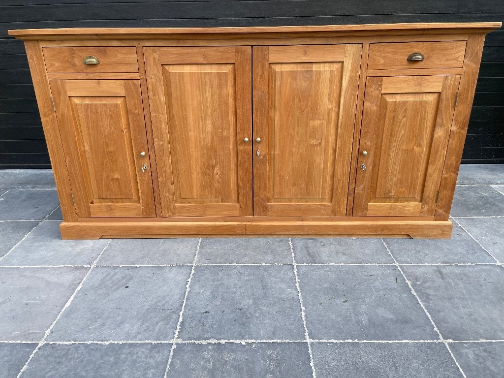 Teak dressoir kast 220x70 groot, Ophalen, Zo goed als nieuw, Teakhout