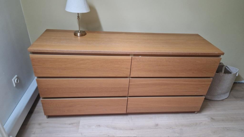 Ikea Malm 6 lades, eikenfineer, Ophalen, Gebruikt, 5 laden of meer, 150 tot 200 cm
