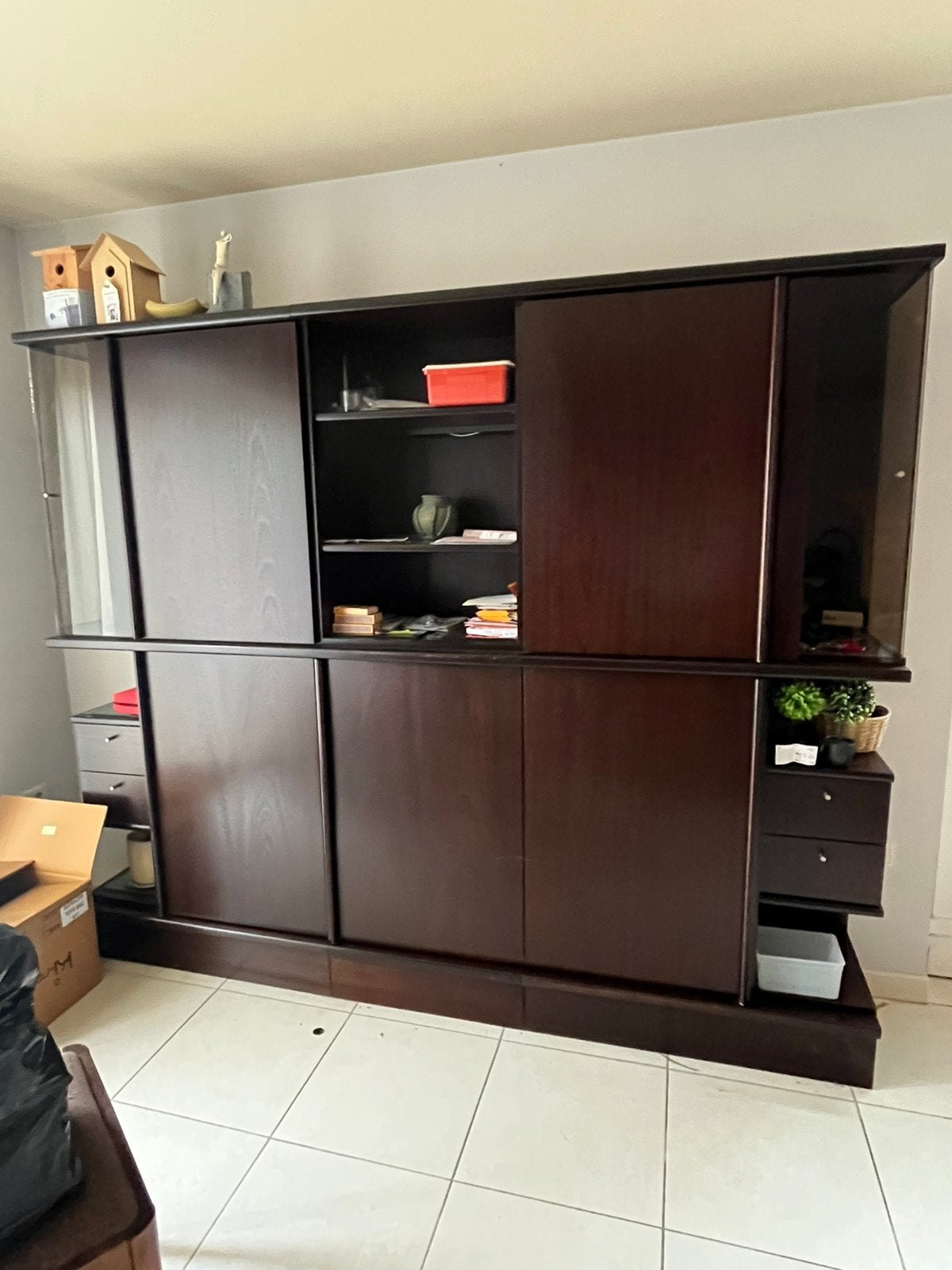 Houten wandkast met deurtjes en lades, Huis en Inrichting, Ophalen, Gebruikt, Met lade(s)