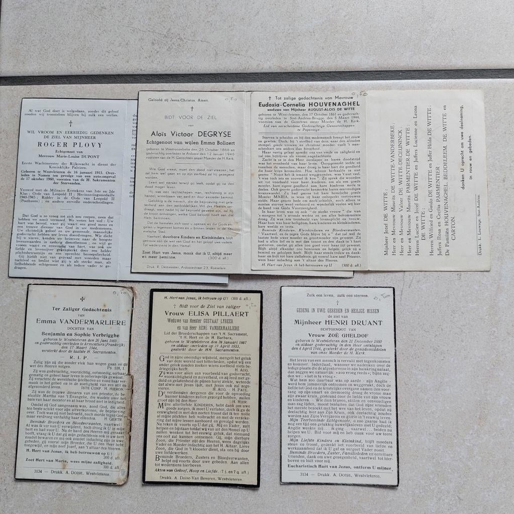 Lot van 6 oude bidprentjes van West-Vleteren, Ophalen of Verzenden