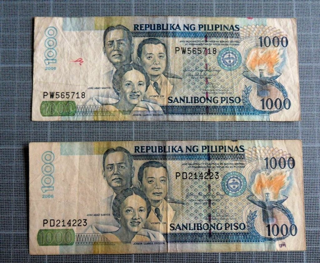 2 billets des philippines de 1000 peso de 2006, Envoi, Asie du Sud Est, Billets en vrac