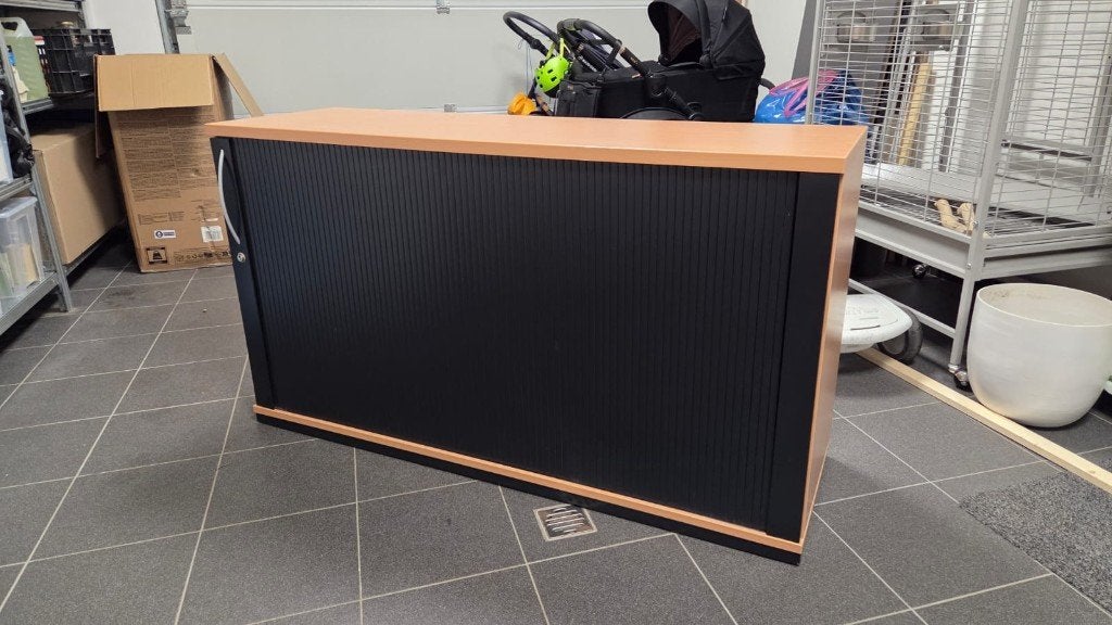 Bureaukast hout schuifdeur, Ophalen, Gebruikt, 100 tot 150 cm, Minder dan 100 cm