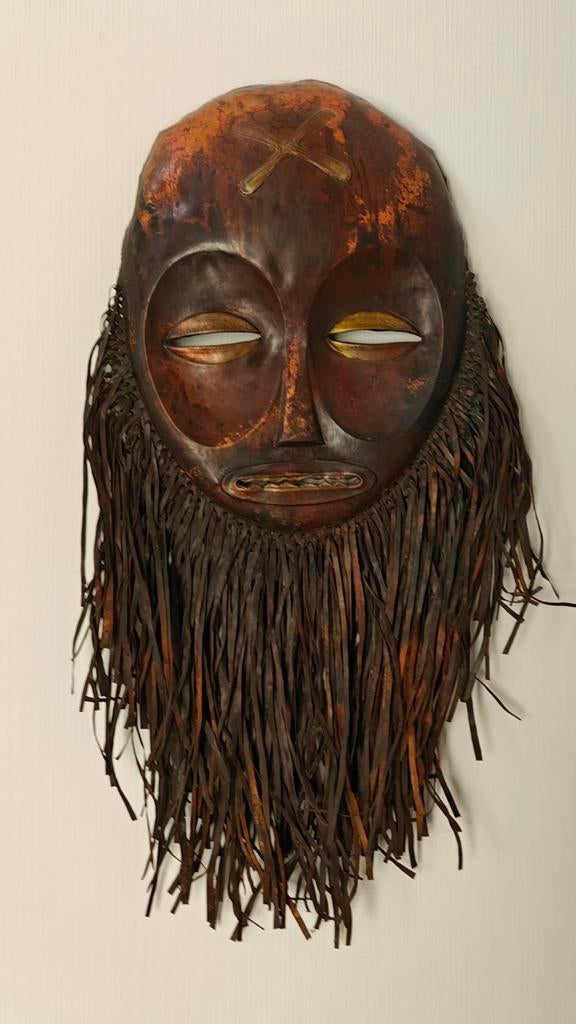 Couple de masque africain en cuivre frappé, Maison & Meubles, Métal, Objet de décoration, Comme neuf, Fait main