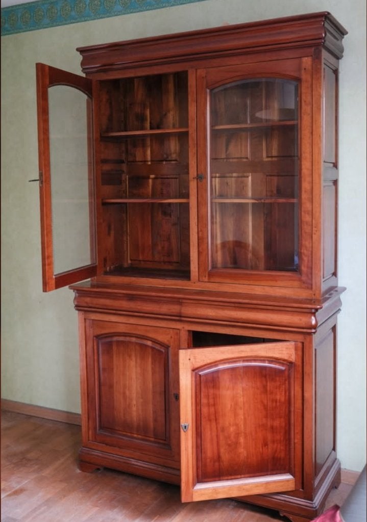 Fruitboekenkast - Louis Philippe raam, Ophalen, 100 tot 150 cm, 200 cm of meer, Met lade(s)