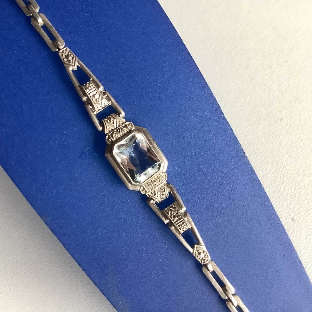 Mooie authentiek zilveren art deco armbandje, Ophalen, Zilver, Armband, Met edelsteen