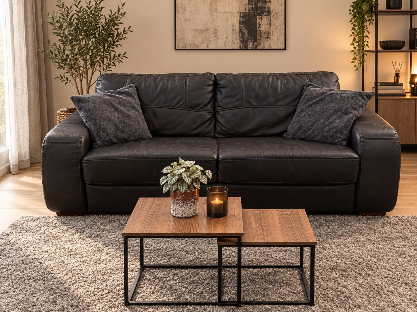 Livraison gratuite — Grand canapé 3 places en cuir noir, Enlèvement, Utilisé