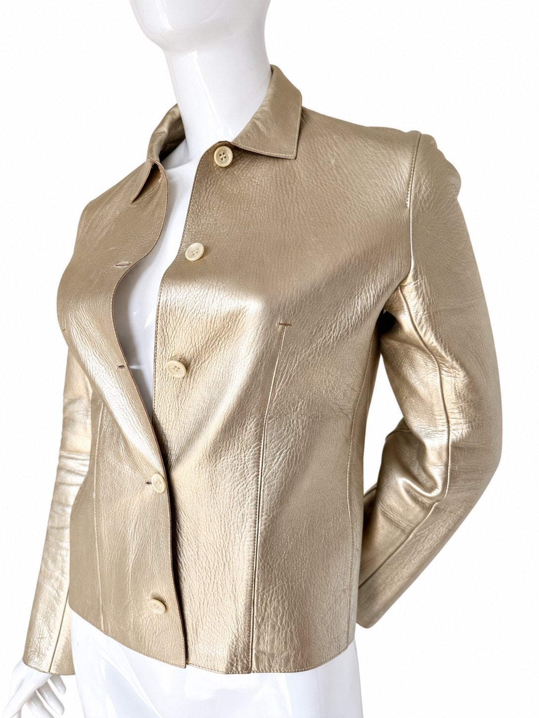 PRADA METALLIC GOUD LEREN JASJE, NEW €3.900,- 💖💖💖, Ophalen of Verzenden, Zo goed als nieuw, Maat 36 (S), Goud