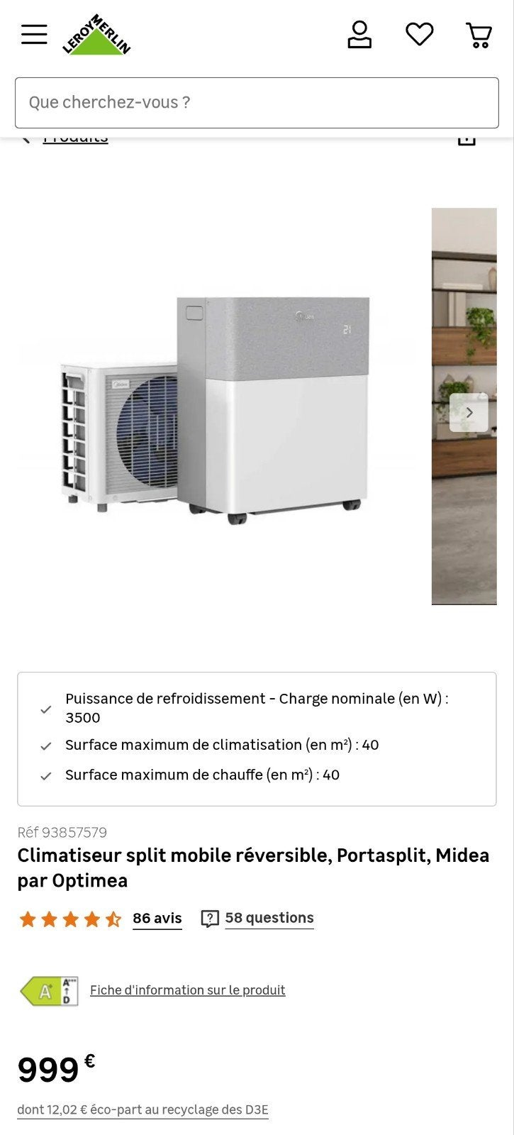 RECHERCHE Midea Portasplit 12k BTU, Electroménager, Climatiseurs, Enlèvement