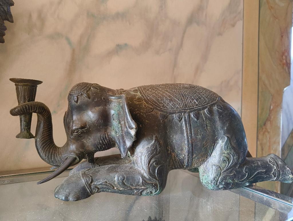 Antieke Bronzen olifant met kaarsenhouder, Antiek en Kunst, Antiek | Brons en Koper, Ophalen, Brons