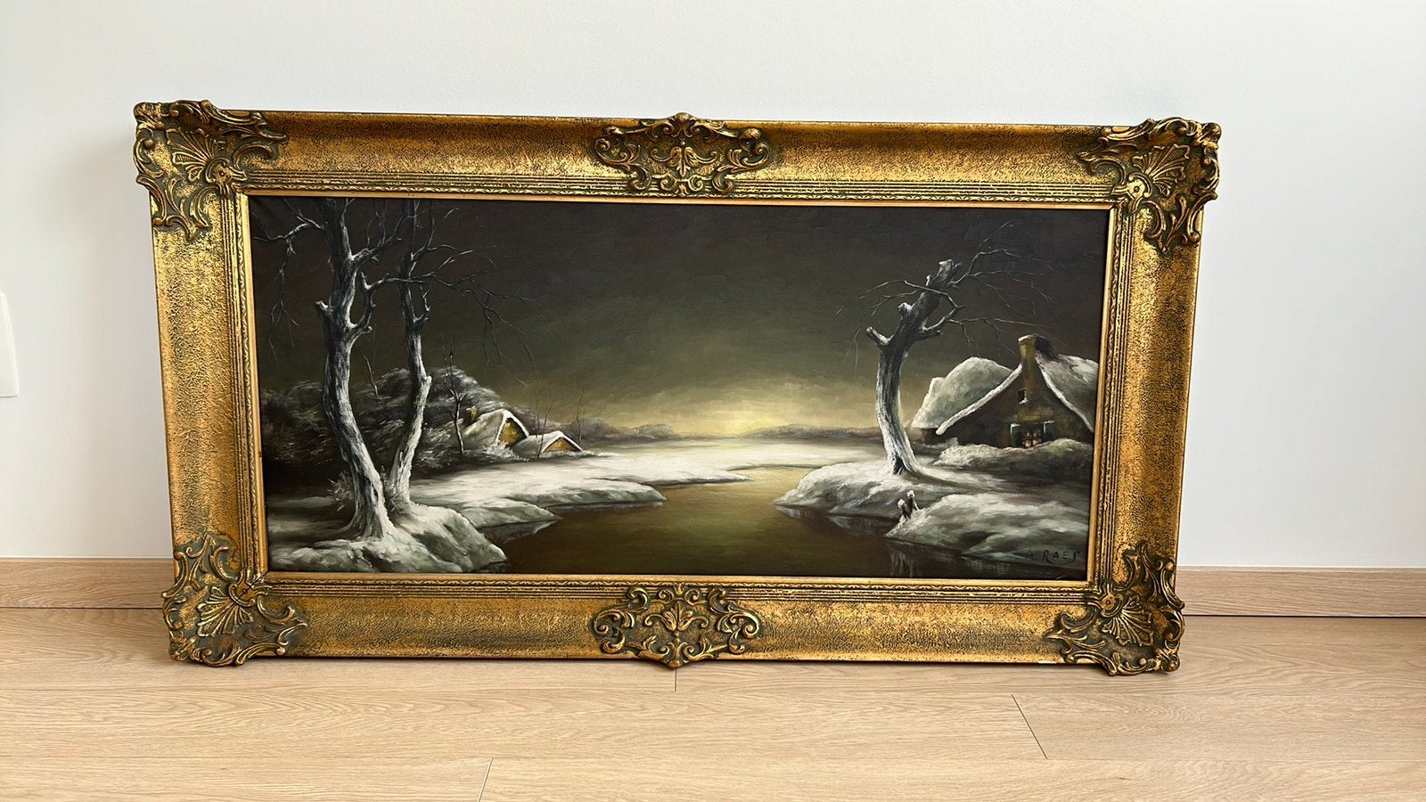 Schilderij winterlandschap van A. Raes, Ophalen, Doek
