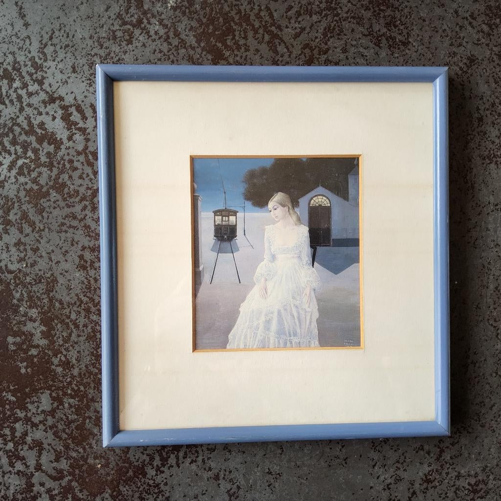 Reproduktie met meisje met wit kleed door Paul Delvaux, Ophalen of Verzenden