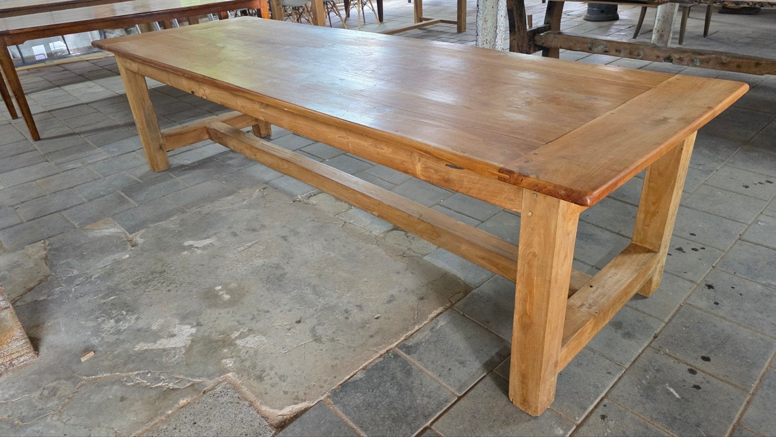 300 cm lange boerentafel mooi geleefd blad, Huis en Inrichting, Tafels | Eettafels, Ophalen of Verzenden, Gebruikt