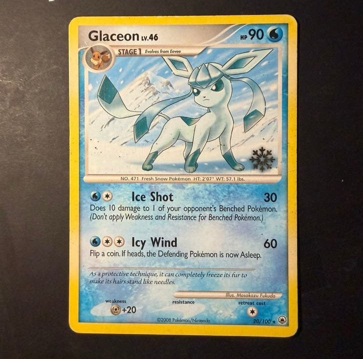 Pokémon Glaceon 20/100 Snowflake Stamp – Majestic Dawn 2008, Ophalen of Verzenden, Gebruikt, Losse kaart, Foil
