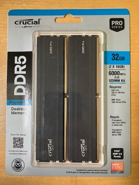 Crucial Pro DDR5 32gb (2x16) 6000 cl 48, 32 GB, Nieuw, Ophalen of Verzenden, Desktop