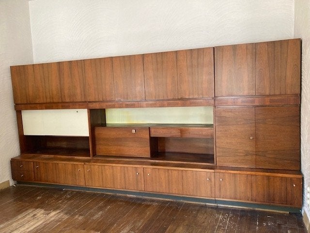 Vintage wandmeubel jaren 60 houtfineer, Ophalen, Gebruikt, Minder dan 150 cm, 150 tot 200 cm