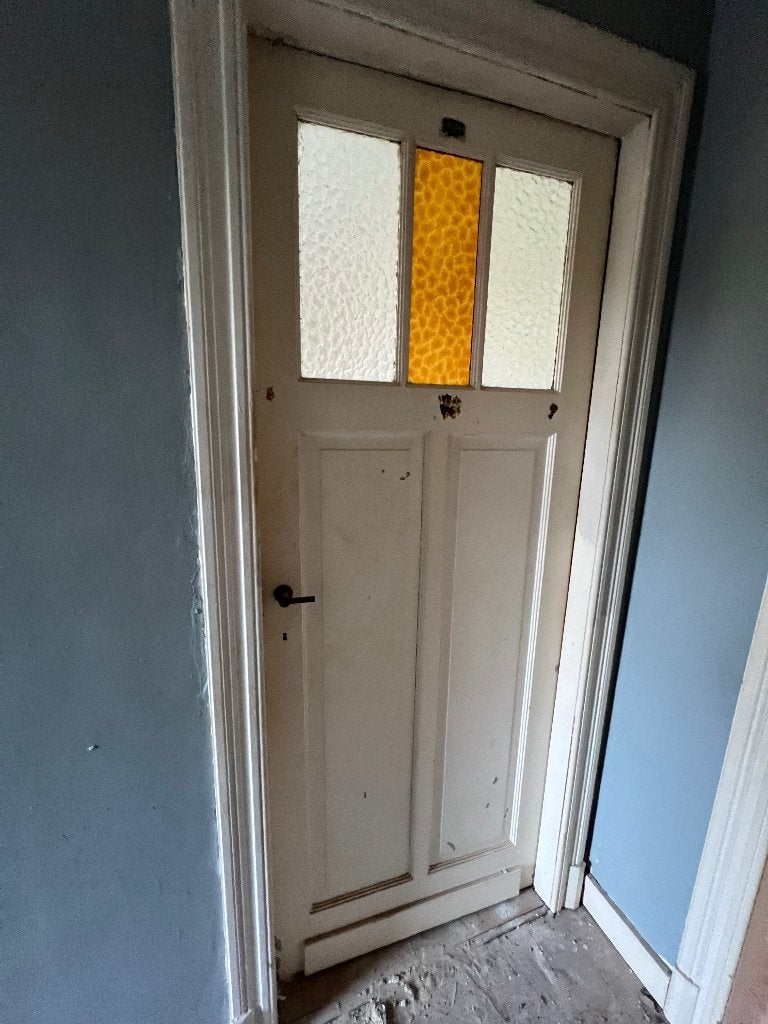 Oude deur met glas, Ophalen, Gebruikt, 80 tot 100 cm, Binnendeur