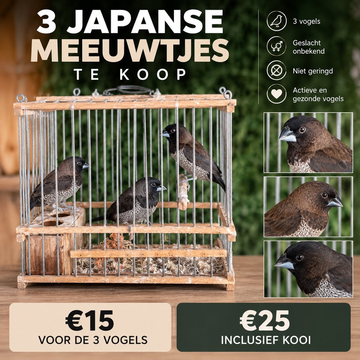 3 mouettes japonaises à vendre, Animaux & Accessoires, Enlèvement
