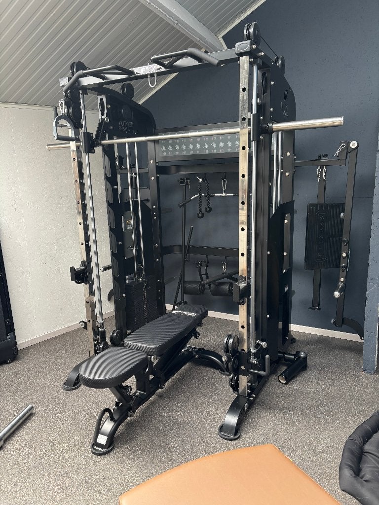 All-in-One Smith Machine & Functional Trainer + bankje, Ophalen, Benen, Gebruikt, Krachtstation