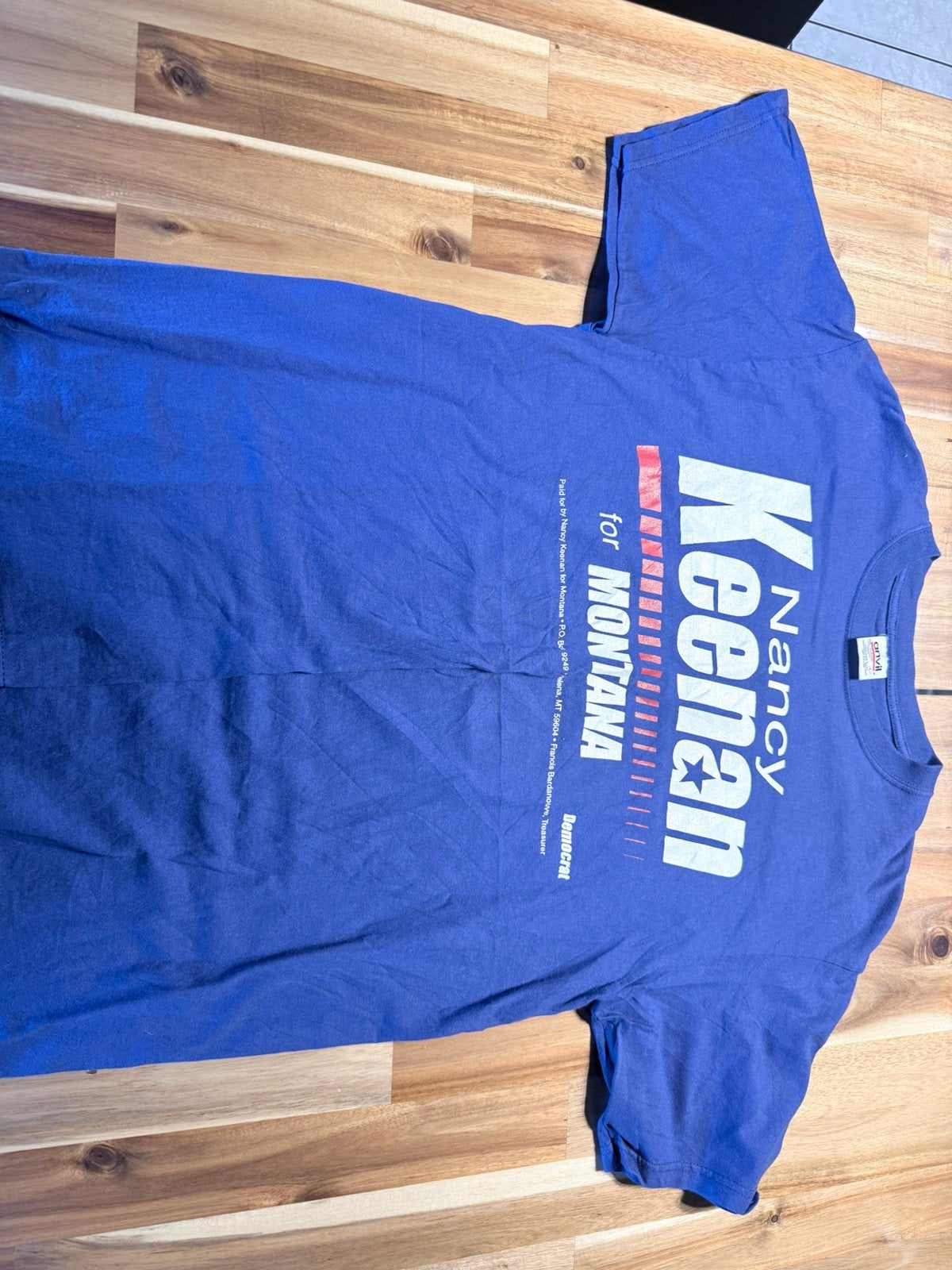 Vintage campagneshirt Nancy Keenan Montana 2000 – Anvil L, Kleding | Dames, T-shirts, Blauw, Maat 42/44 (L), Ophalen of Verzenden