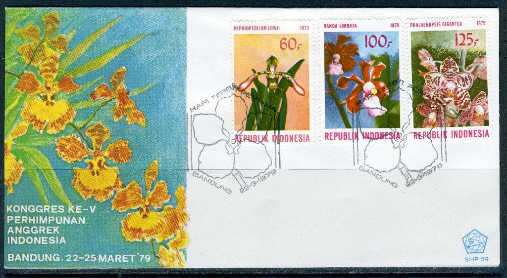INDONÉSIE : Orchidées indonésiennes ZB 948/950 FDC 1979, Envoi, Affranchi, Asie du Sud