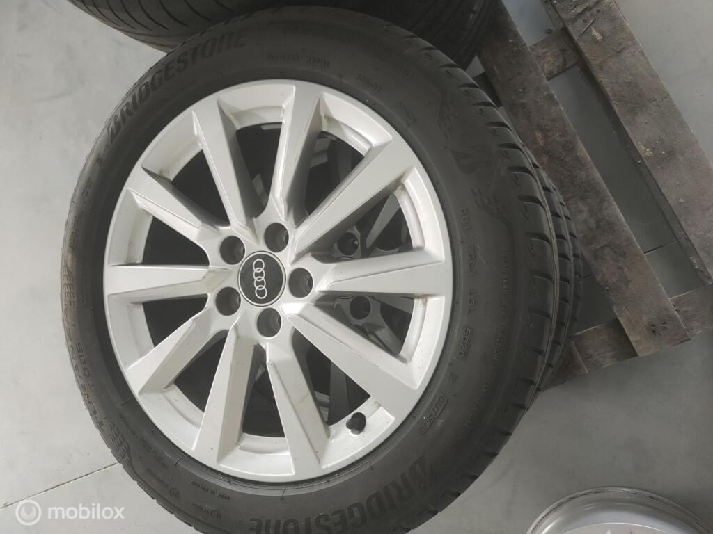 Audi Velgenset + banden 205/55R16 - 91W - Bridgestone- 04725, Gebruikt, Ophalen of Verzenden