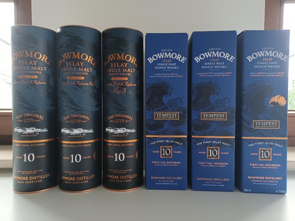 Whisky Bowmore Tempest De VOLLEDIGE Collectie (Batch 1 - 6), Ophalen of Verzenden