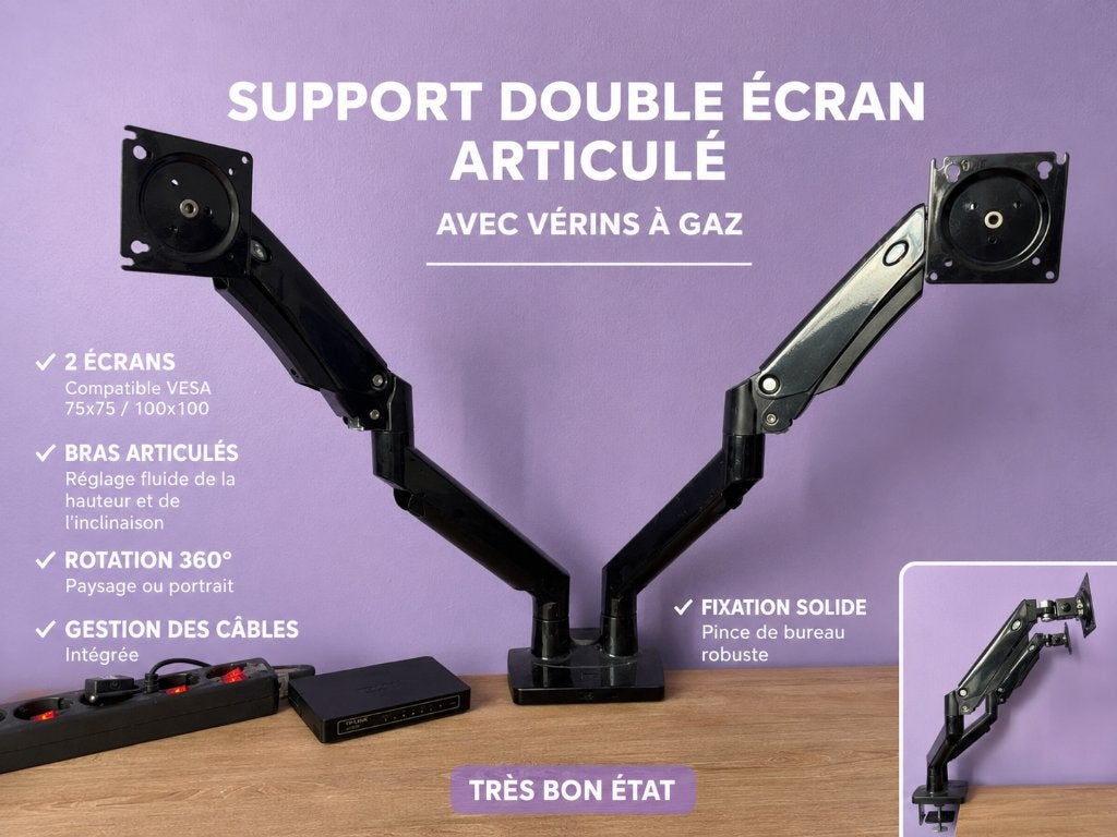 Support double écran articulé avec vérins à gaz, Enlèvement, Comme neuf, VESA, Gaming