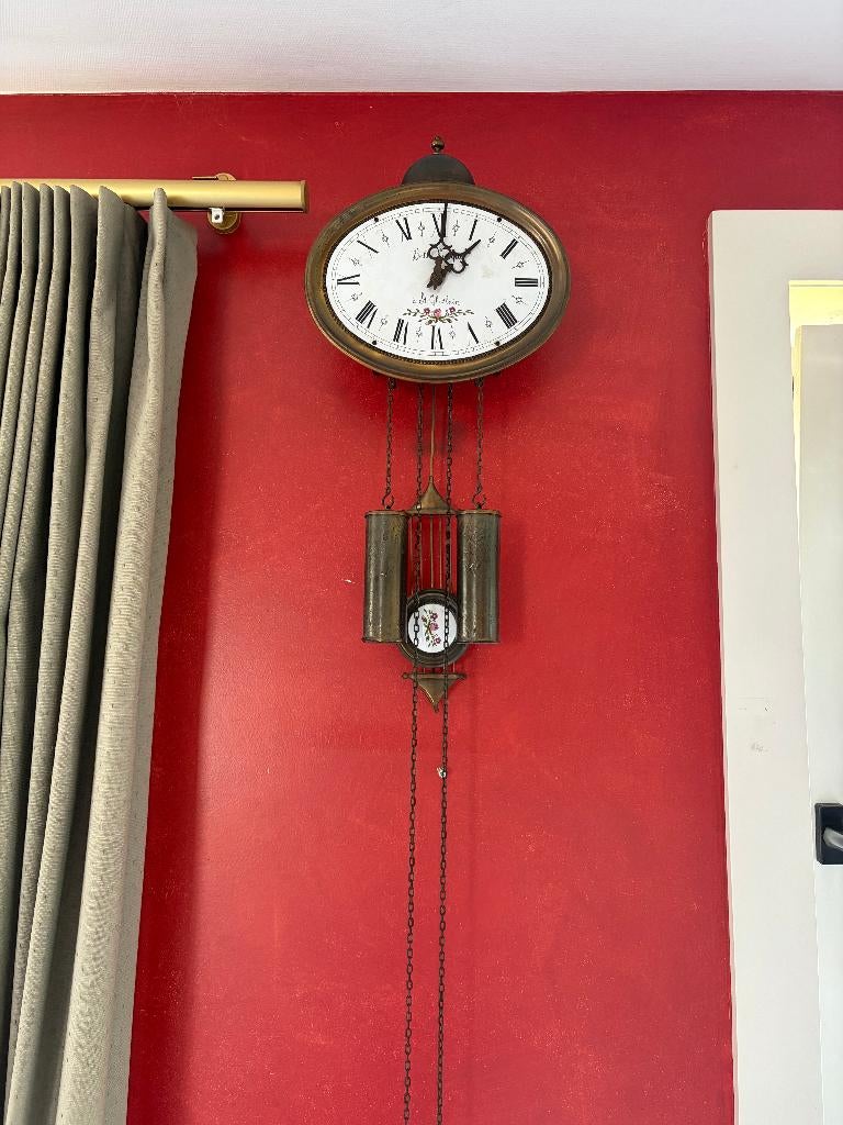 Mechanische wandklok 'belle epoque' -gewichten -werkt, Antiek en Kunst, Ophalen