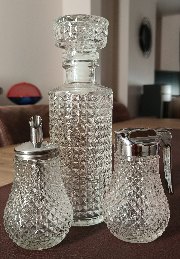 Vintage suikerstrooier, melkkan en karaf, Ophalen, Kan, Gebruikt, Vintage