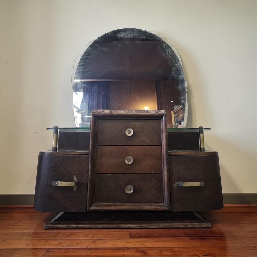 Buffet incurvé vintage en bois/armoire art déco avec miroir, Enlèvement, Utilisé