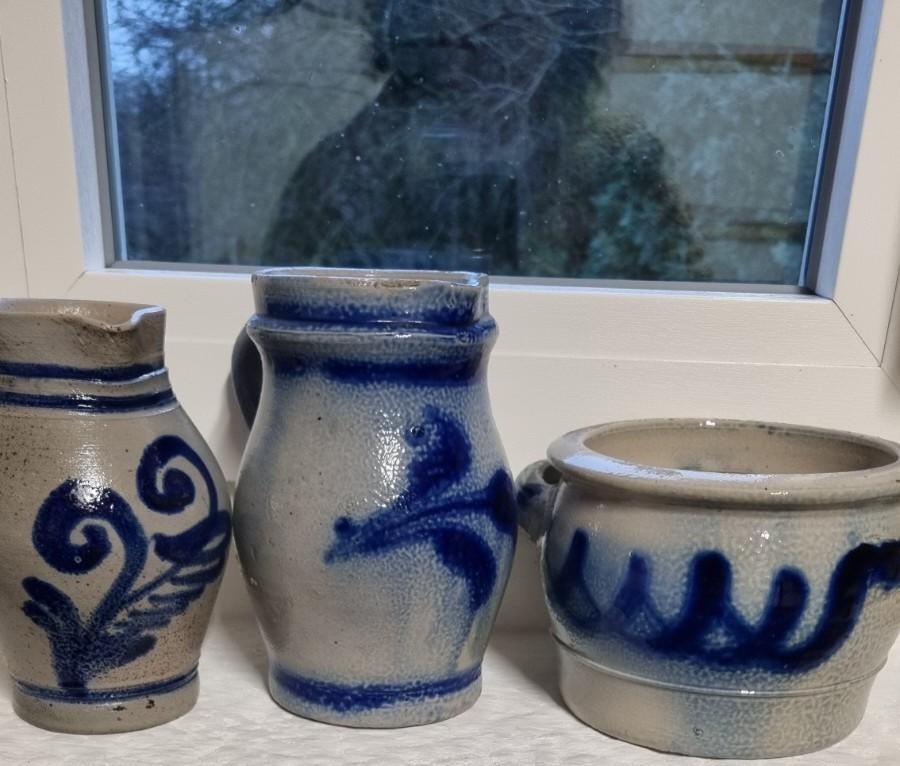 3 pots en grès  bleu et gris, Enlèvement