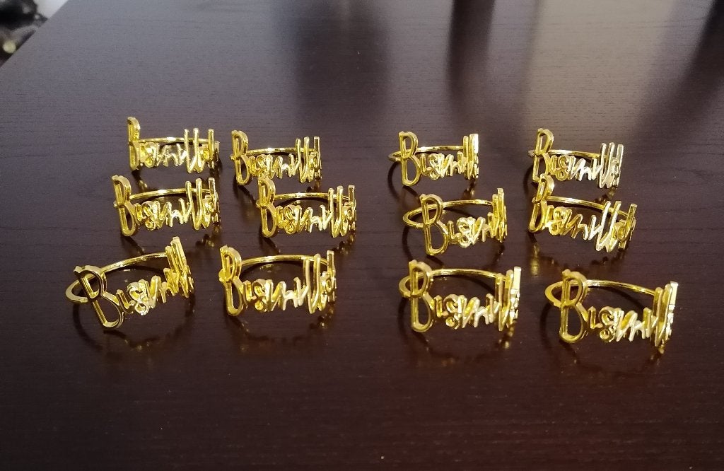 Lot de 12 ronds de serviette en métal doré Bismillah, NEUFS, Maison & Meubles, Enlèvement, Autres marques, Autres types, Autres matériaux