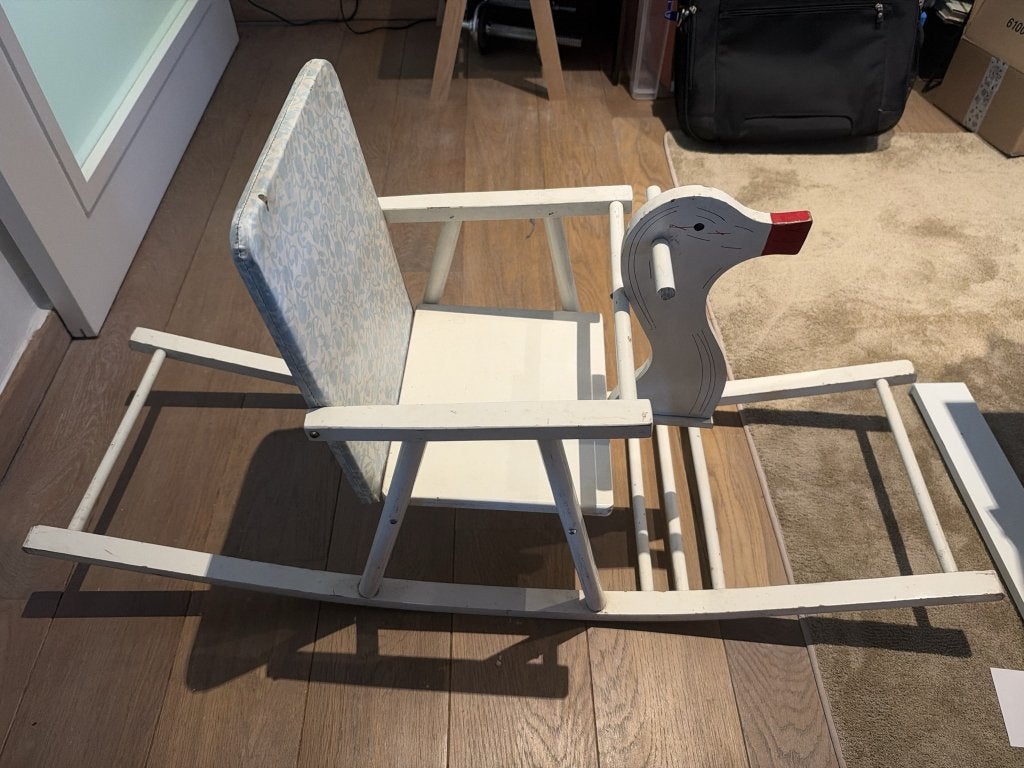 Houten schommelstoel voor kind met eendenkop, wit, Ophalen, Gebruikt