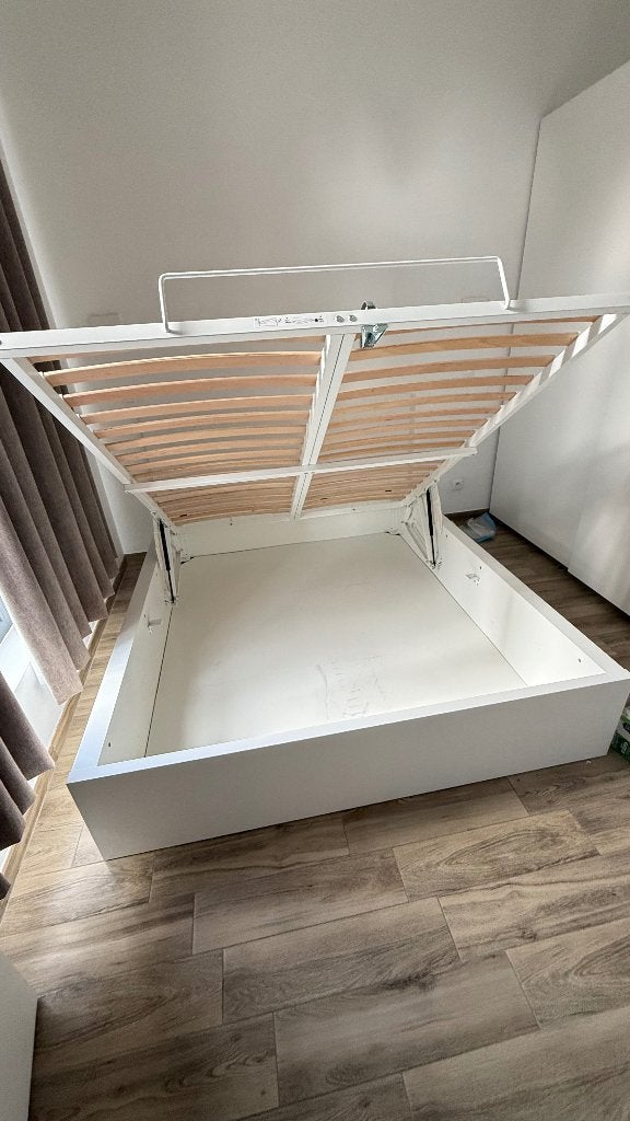 Lit de rangement blanc IKEA MALM avec mécanisme de levage, Maison & Meubles, Comme neuf, Enlèvement, Blanc, 160 cm