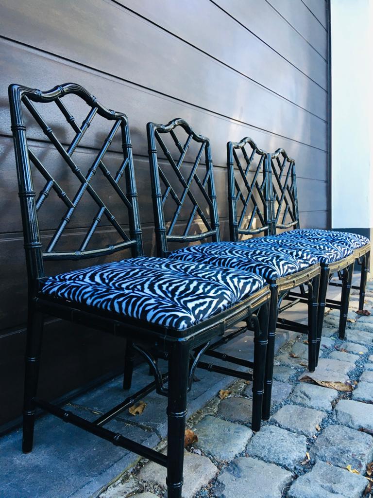 Set unieke Vintage ‘Jonathan Adler’ faux bamboo stoelen, Huis en Inrichting, Ophalen, Zo goed als nieuw