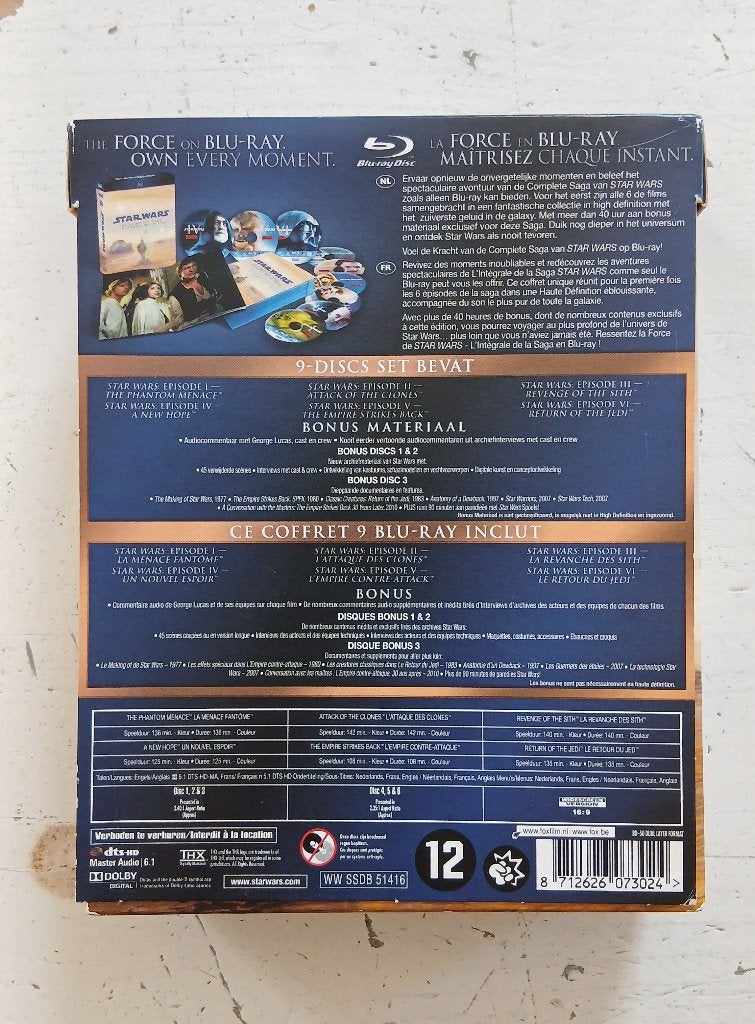 Star Wars The Complete Saga Blu Ray Box Episode 1,2,3,4,5,6, Ophalen, Engels, Nederlands, Film