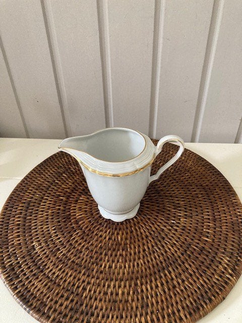Vintage melkkannetje wit met gouden randje, Ophalen, Gebruikt, Vintage