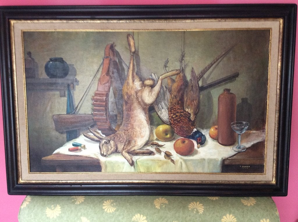 MAGNIFIQUE PEINTURE SUR TOILE DE P. MICHIELS 1906- 1990, Enlèvement, Peint à la main, Nature morte, Toile